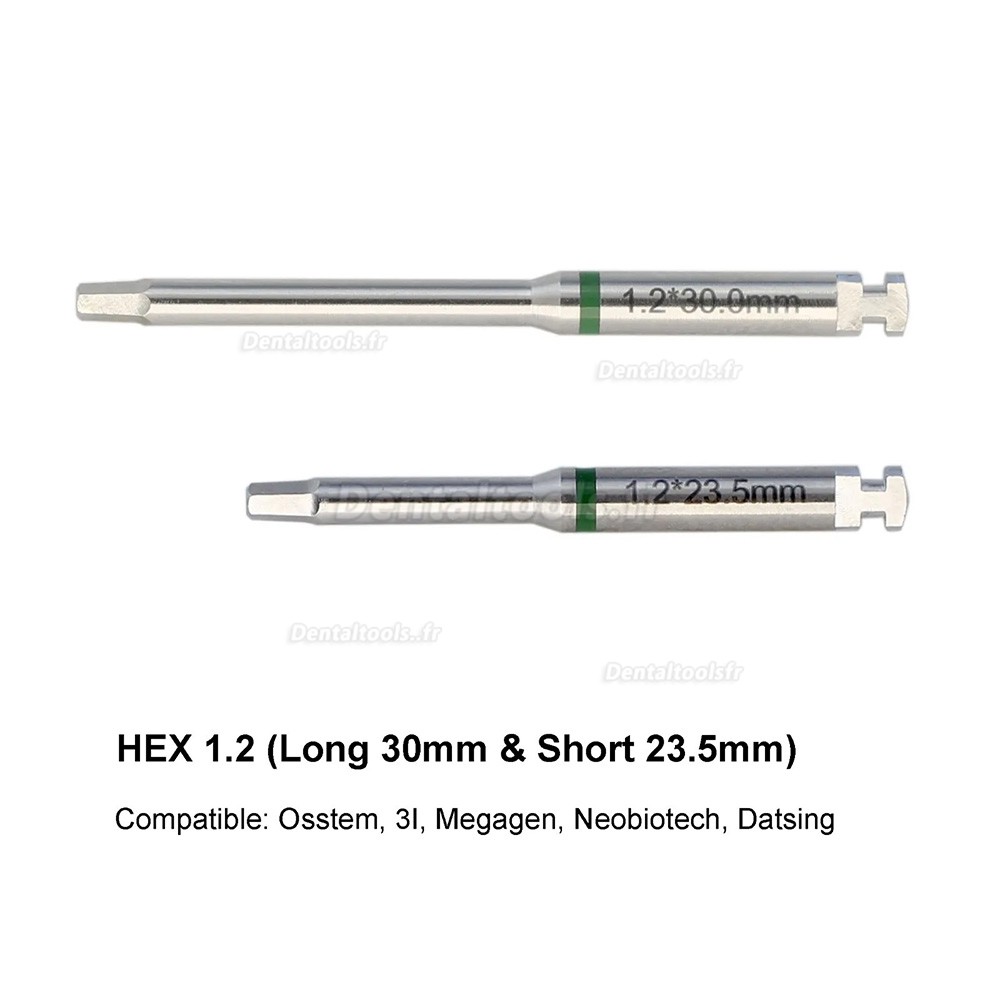 Tournevis hexagonal pour implant dentaire acier inoxydable long court